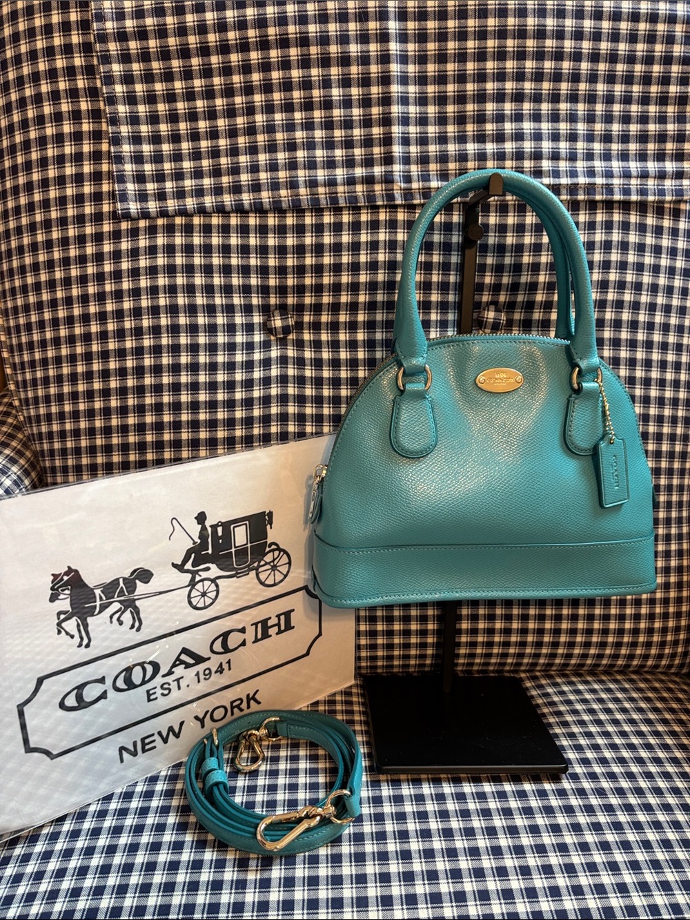 Coach Mini Cora Domed satchel in turquoise pebbled Leather
